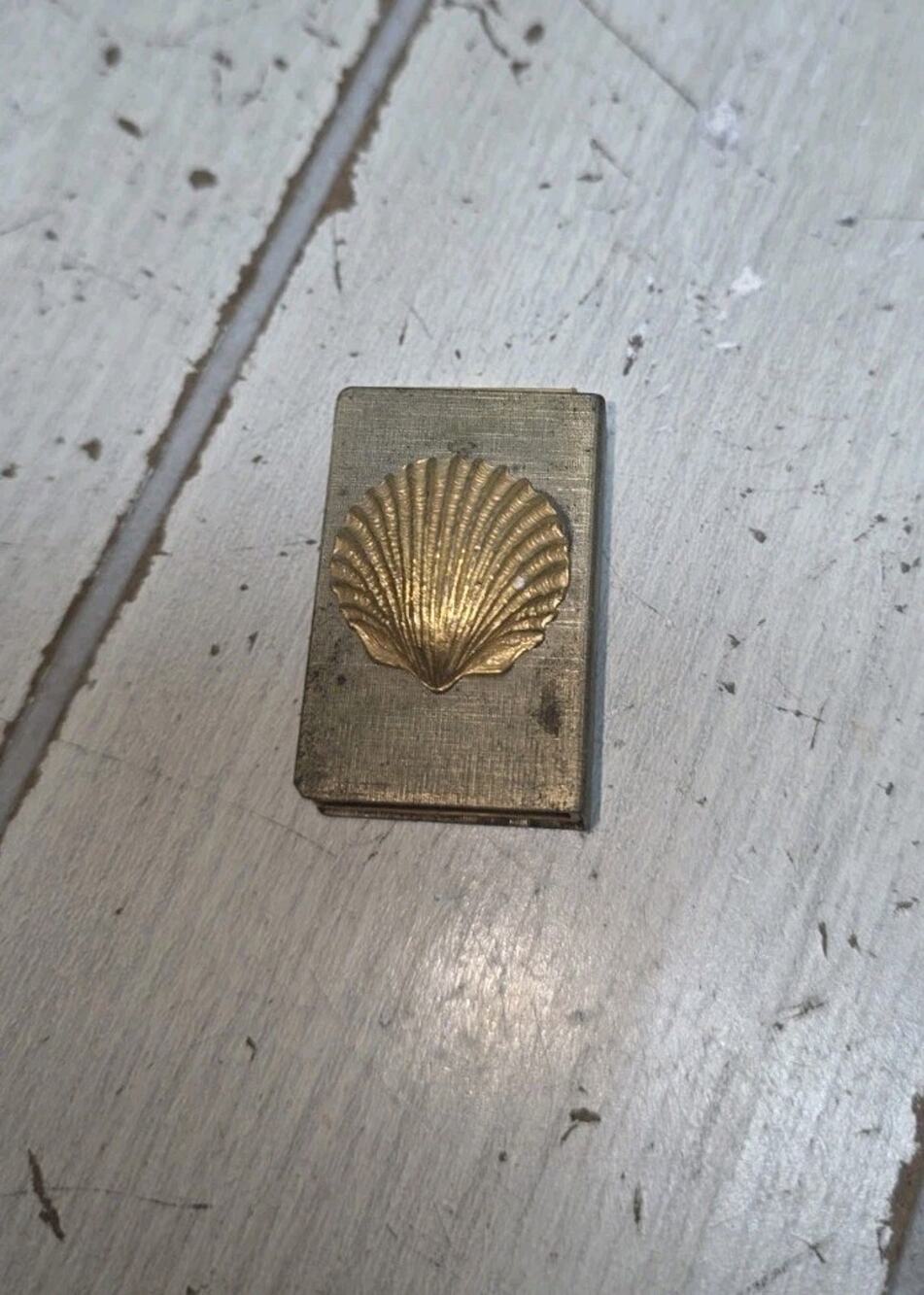 Vintage Mini Brass Sliding Matchbox Holder Case Shell Design W/Swedish Matches